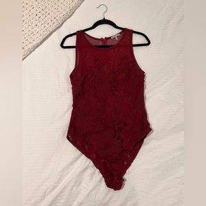 Charlotte Russe Burgundy Sheer Bodysuit